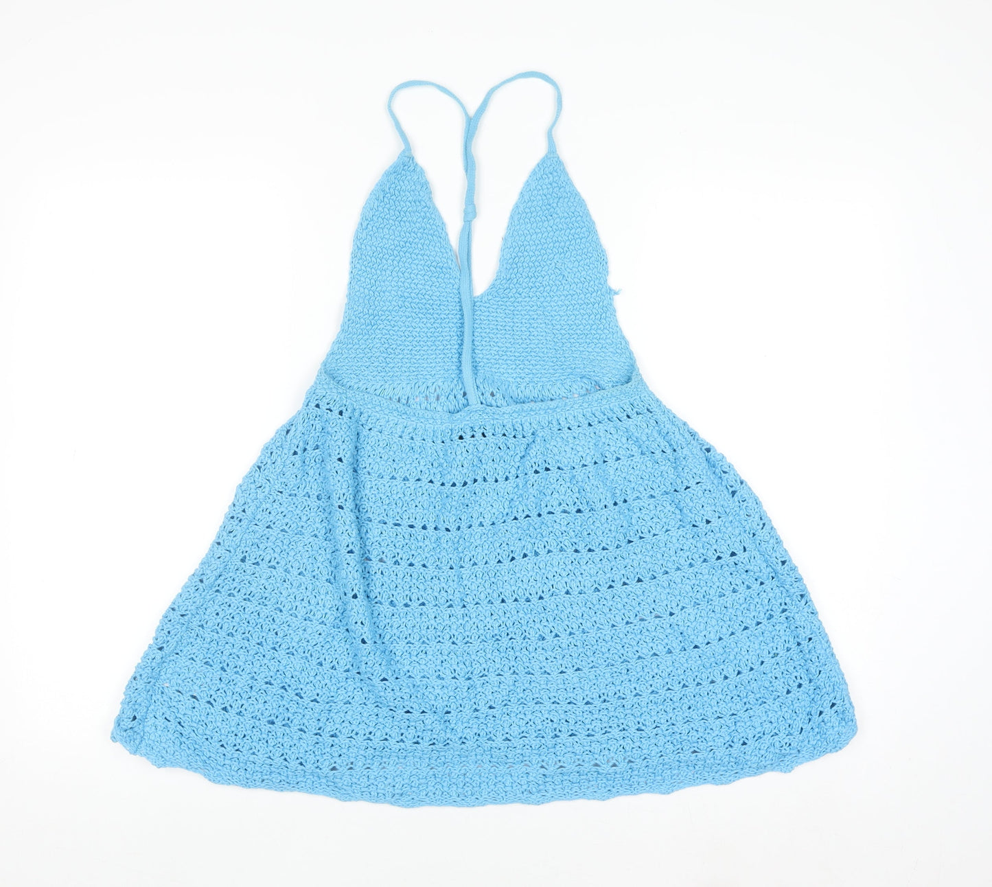COLLUSION Women Blue Crochet Sleeveless V-Neck Pullover Jumper UK 12