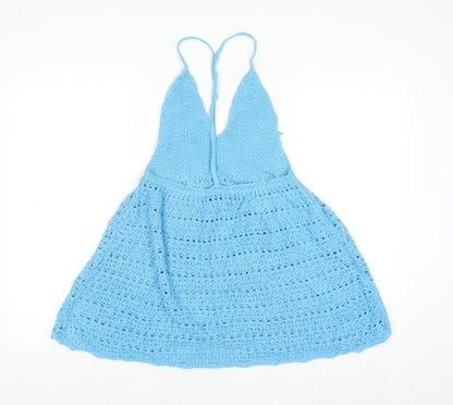 COLLUSION Women Blue Crochet Sleeveless V-Neck Pullover Jumper UK 12