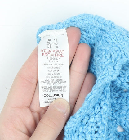 COLLUSION Women Blue Crochet Sleeveless V-Neck Pullover Jumper UK 12