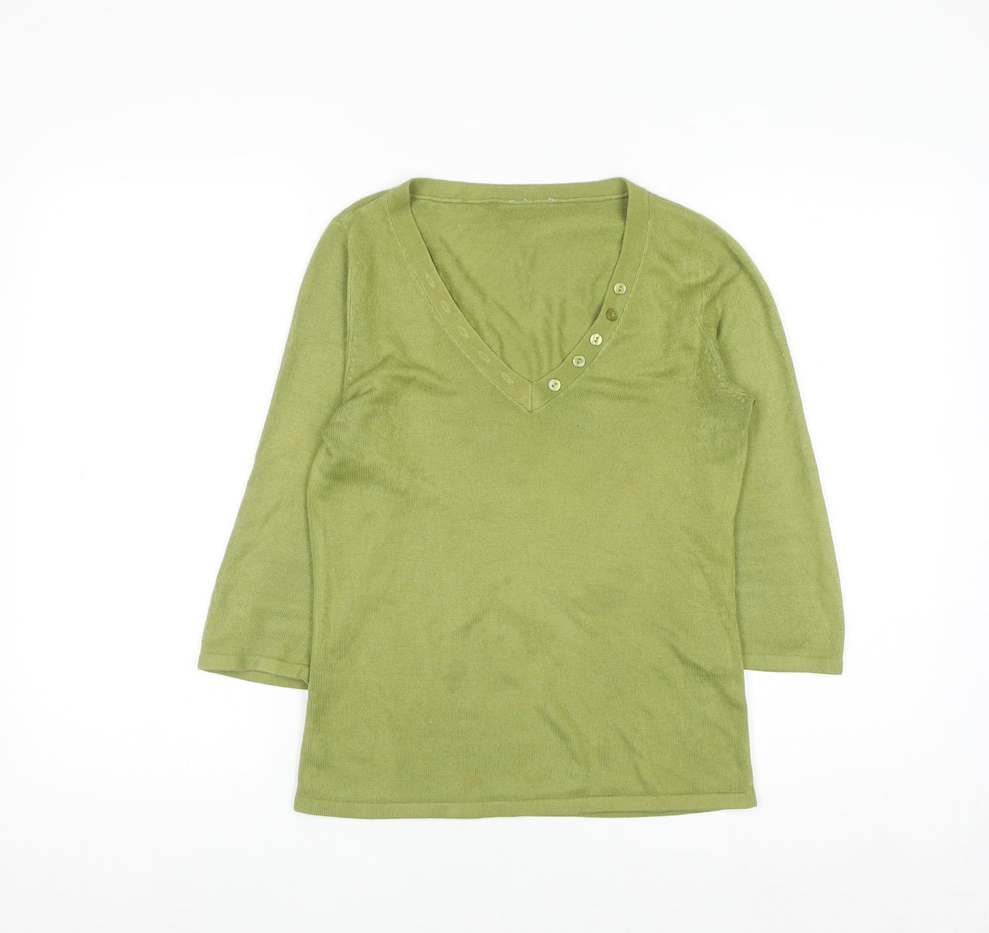 BHS Petites Women’s Green V-Neck Henley Knit Jumper Size 8