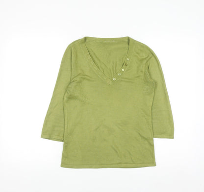 BHS Petites Women’s Green V-Neck Henley Knit Jumper Size 8