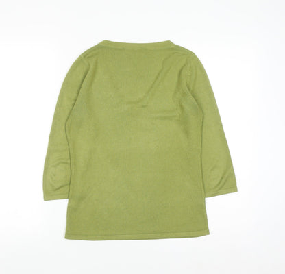BHS Petites Women’s Green V-Neck Henley Knit Jumper Size 8