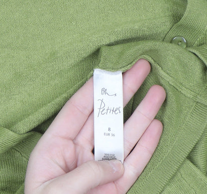 BHS Petites Women’s Green V-Neck Henley Knit Jumper Size 8