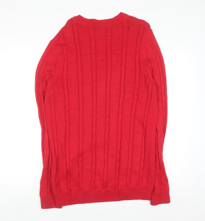 Guide London Men’s Red Cotton Cable-Knit Crew Neck Jumper M