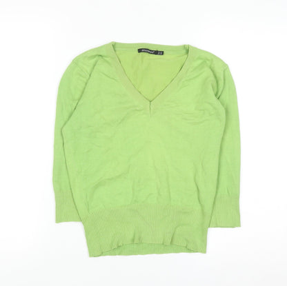 Atmosphere Green V-Neck Cotton Blend Jumper Unisex M Casual Knitwear