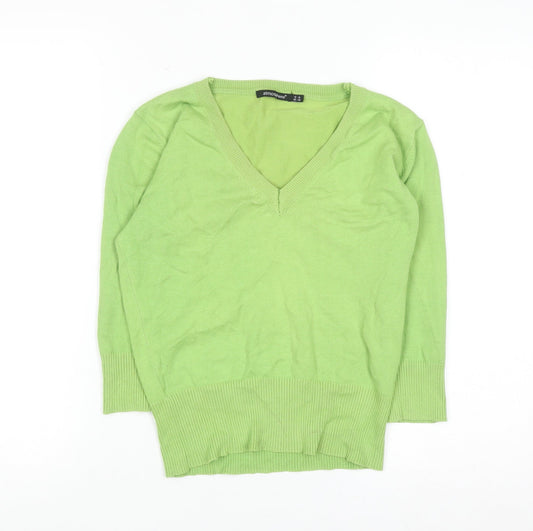 Atmosphere Green V-Neck Cotton Blend Jumper Unisex M Casual Knitwear