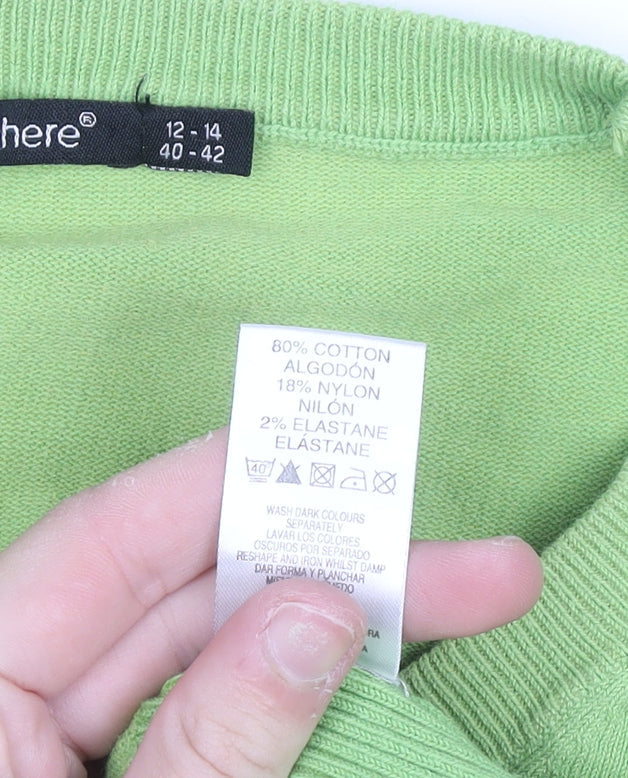 Atmosphere Green V-Neck Cotton Blend Jumper Unisex M Casual Knitwear