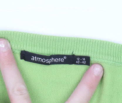 Atmosphere Green V-Neck Cotton Blend Jumper Unisex M Casual Knitwear