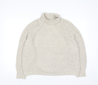 Pull & Bear Men's Beige Roll Neck Chunky Knit Jumper Size M