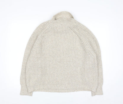 Pull & Bear Men's Beige Roll Neck Chunky Knit Jumper Size M