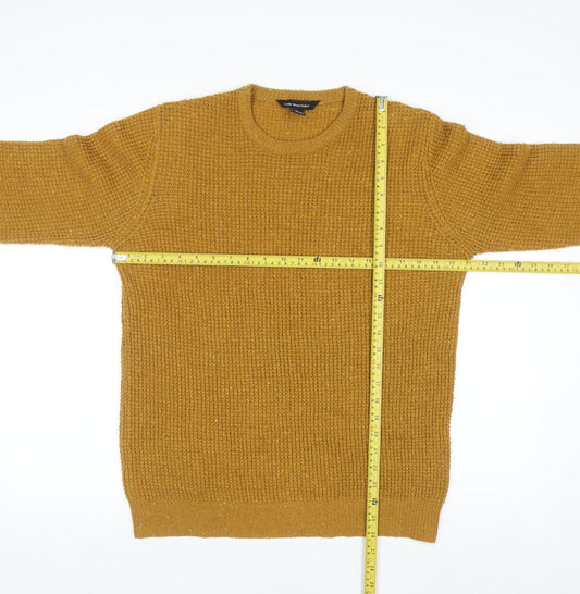 Cedar Wood State Men's Yellow Chunky Knit Crew Neck Jumper Size S