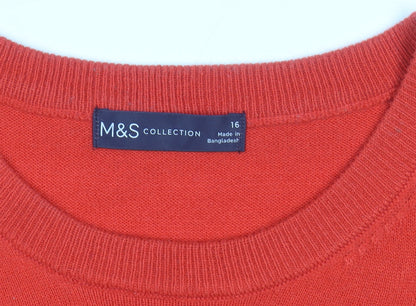 Marks and Spencer Women Red Star Pattern Jumper Size 16 Acrylic Knit