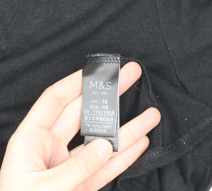 Marks and Spencer Women's Black 3/4 Sleeve Tie Front Pullover Jumper Size 16