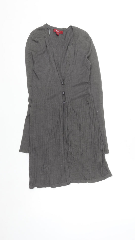 Monsoon Women Grey Size 8 Cardigan Long Sleeve Merino Wool Blend