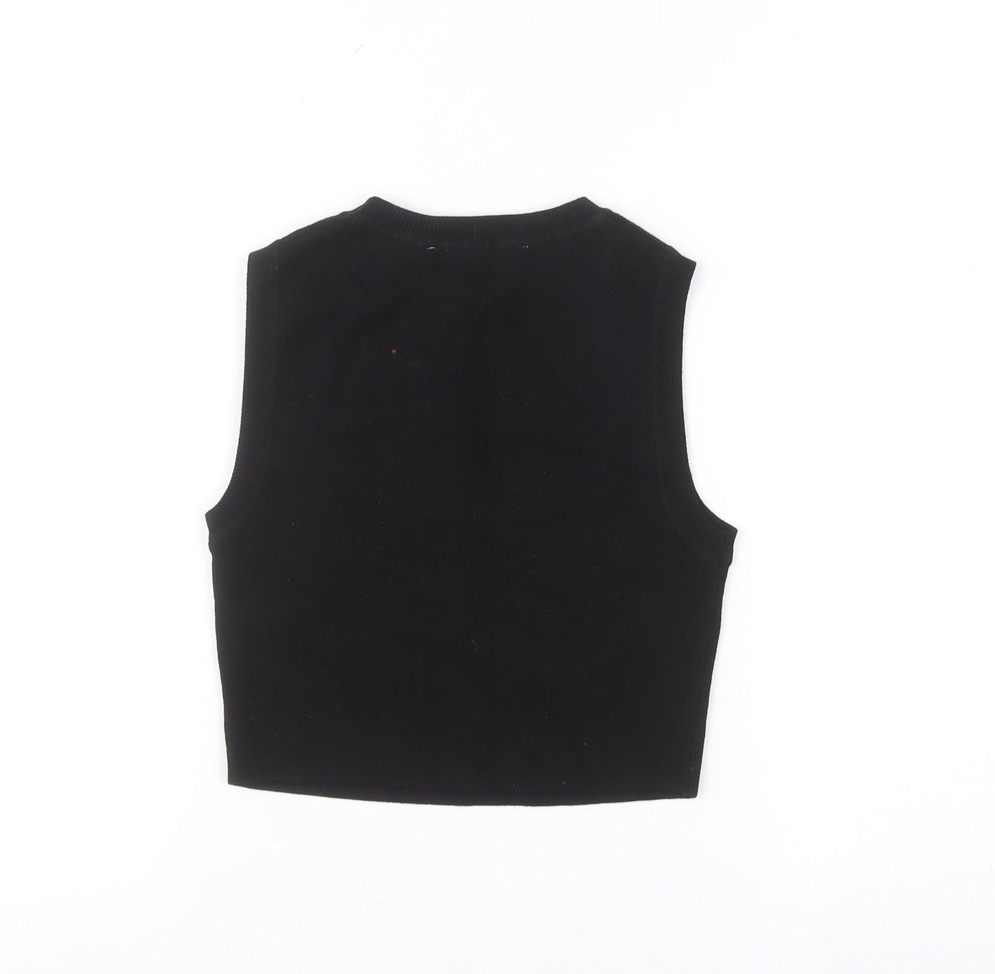 ZARA Women Black Sleeveless Cotton Knit Crew Neck Vest S