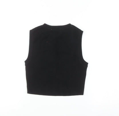 ZARA Women Black Sleeveless Cotton Knit Crew Neck Vest S