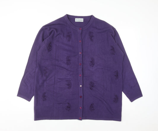 Klassique Women Plus Purple Knit Cardigan 3/4 Sleeve