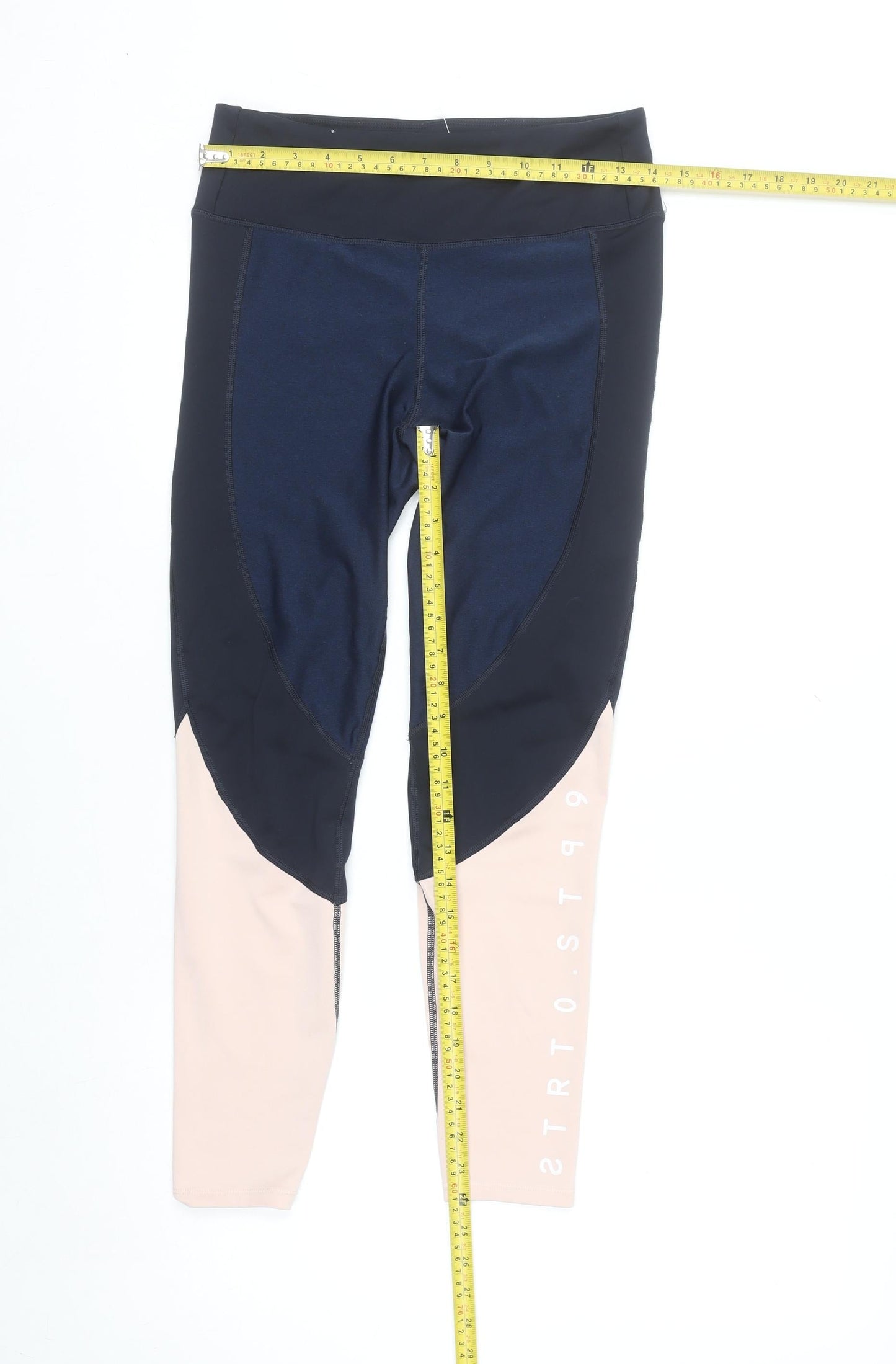 H&M Women’s Blue & Beige Colourblock Ankle Leggings Size 12