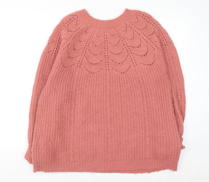 Joules Womens Pink Chunky Knit Crew Neck Pullover Jumper Size 16