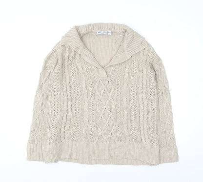 Brave Soul Women Beige Cable Knit Collared Pullover Jumper Size 14