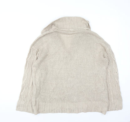 Brave Soul Women Beige Cable Knit Collared Pullover Jumper Size 14