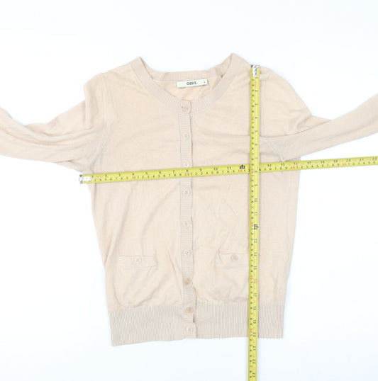 Oasis Women’s Beige Cotton Knit Cardigan Size S Crew Neck