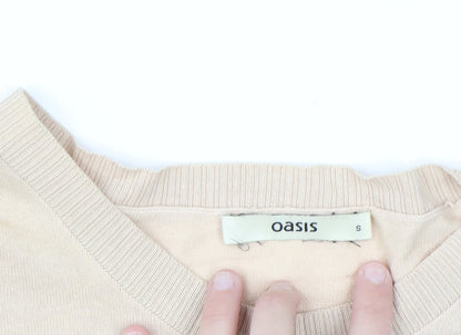 Oasis Women’s Beige Cotton Knit Cardigan Size S Crew Neck