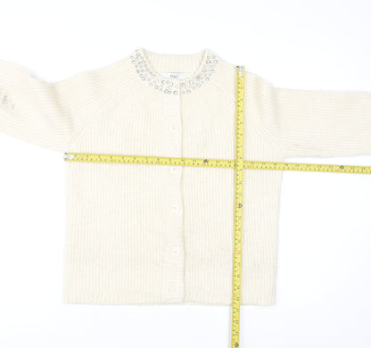 Marks and Spencer Women Ivory Beaded Cardigan S Knit Long Sleeve