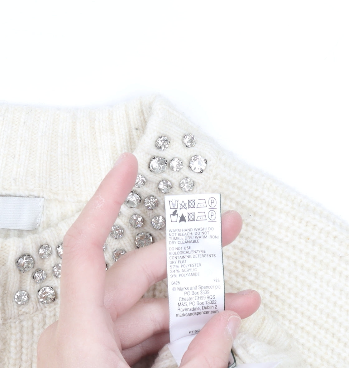 Marks and Spencer Women Ivory Beaded Cardigan S Knit Long Sleeve