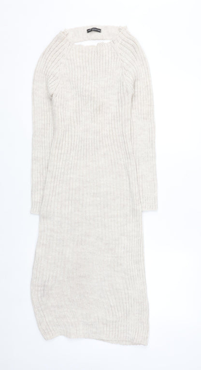New Collection Women Beige Knit Midi Bodycon Dress Size 12-14