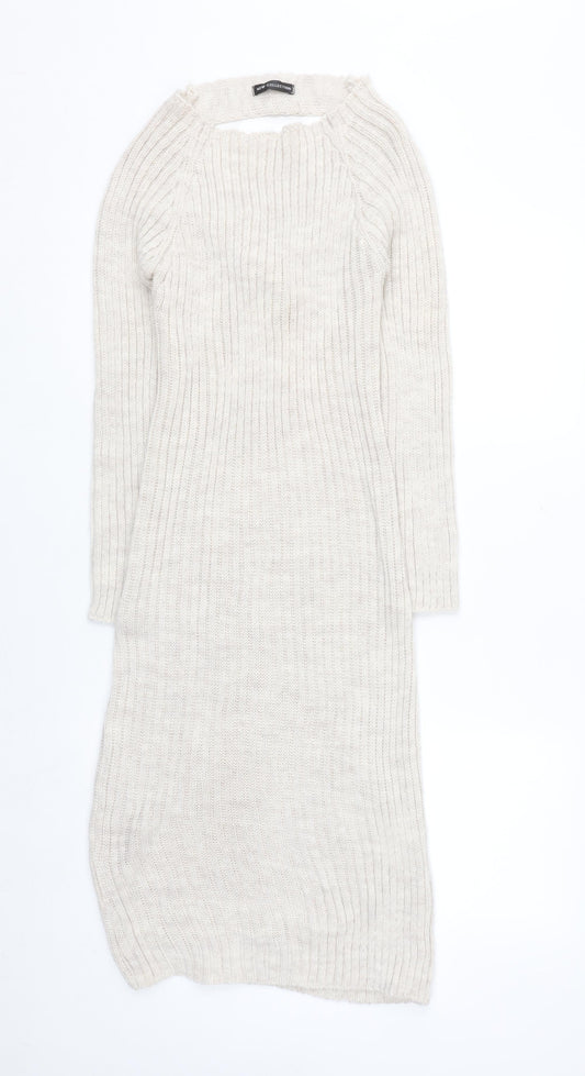 New Collection Women Beige Knit Midi Bodycon Dress Size 12-14
