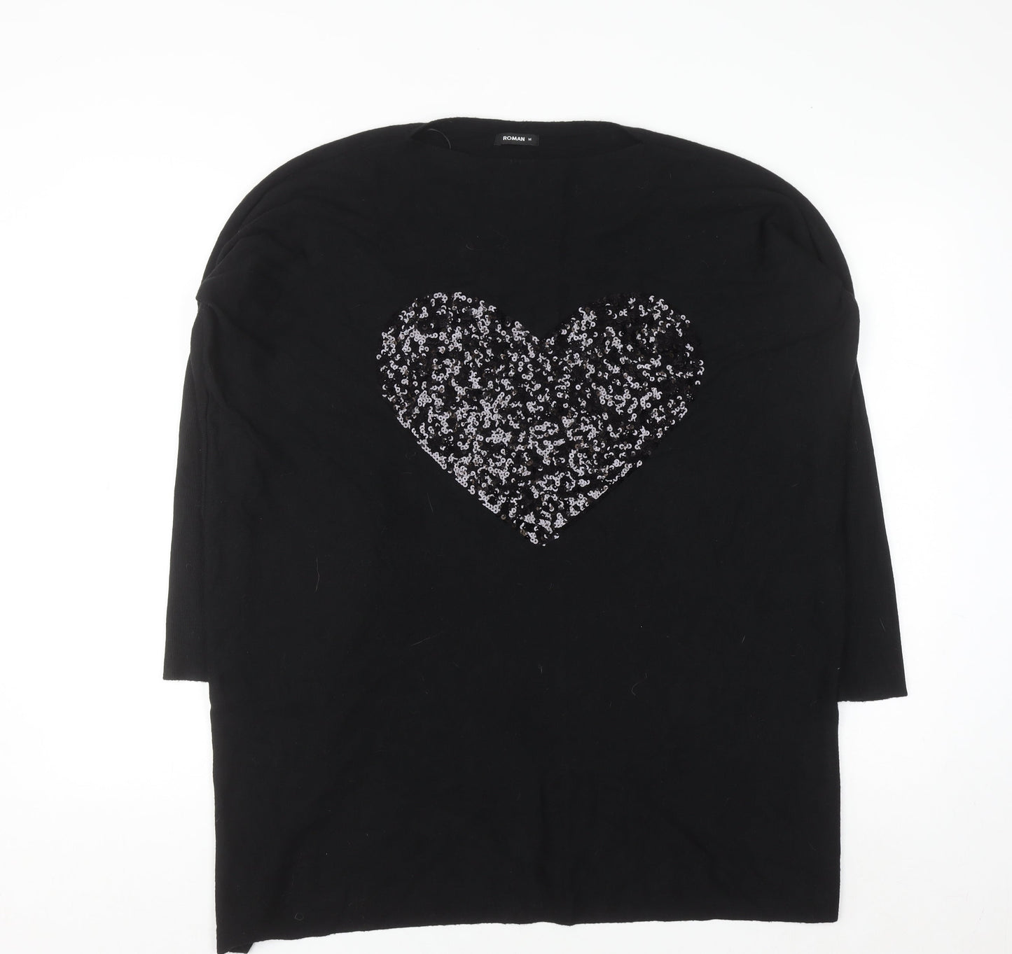 Roman Women’s Black Sequin Heart Knit Jumper Size M