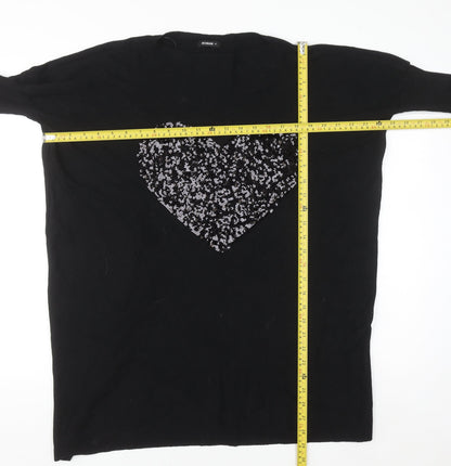 Roman Women’s Black Sequin Heart Knit Jumper Size M
