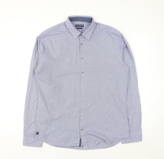 Jacques Britt Men Blue Slim Fit Long Sleeve Button-Up Shirt L 16in