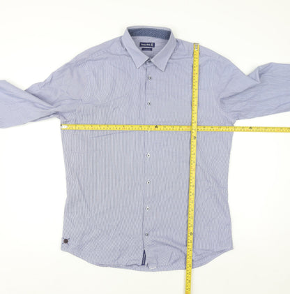 Jacques Britt Men Blue Slim Fit Long Sleeve Button-Up Shirt L 16in