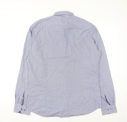 Jacques Britt Men Blue Slim Fit Long Sleeve Button-Up Shirt L 16in