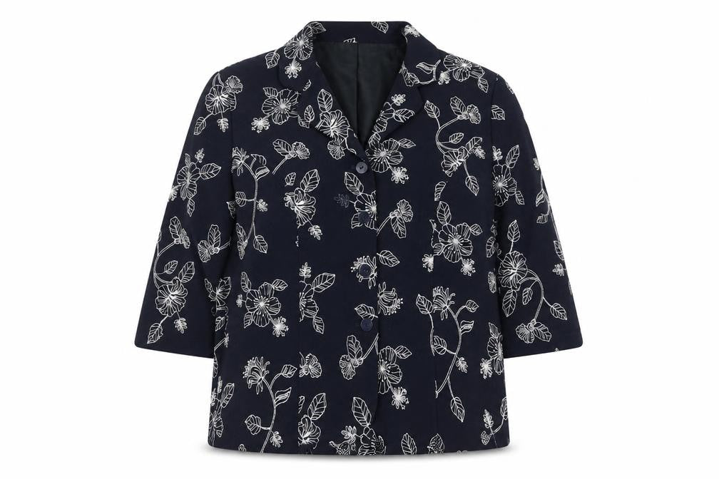 Eastex Women’s Blue Floral 3/4 Sleeve Polyester Blazer Size 14
