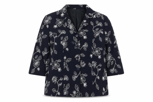 Eastex Women’s Blue Floral 3/4 Sleeve Polyester Blazer Size 14