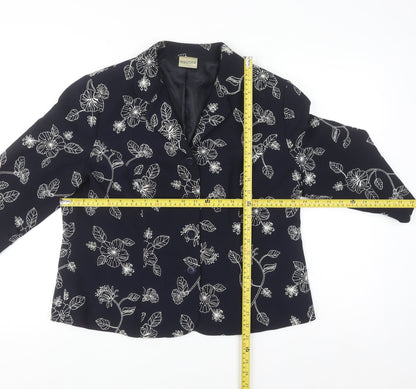 Eastex Women’s Blue Floral 3/4 Sleeve Polyester Blazer Size 14