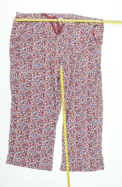 Seasalt Cornwall Women Red Floral Cotton Wide-Leg Trousers Size 26-28