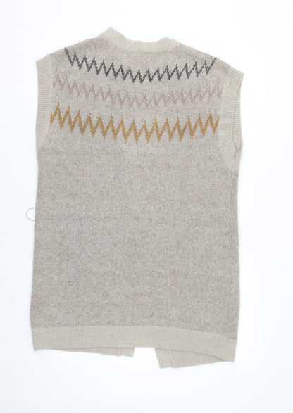 Saint Tropez Beige Knit Geometric Sleeveless Vest S