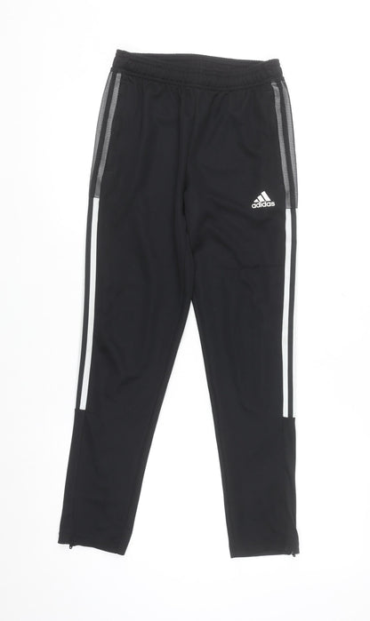 Adidas Boys Black Jogger Trousers 11-12 Years Elastic Waist Side Stripe