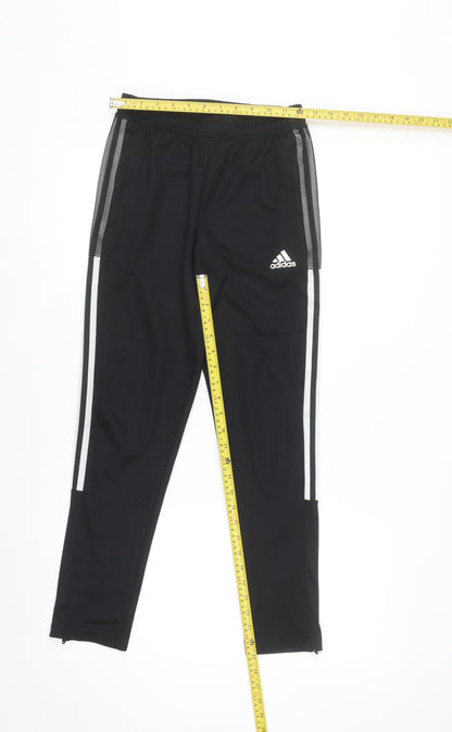 Adidas Boys Black Jogger Trousers 11-12 Years Elastic Waist Side Stripe
