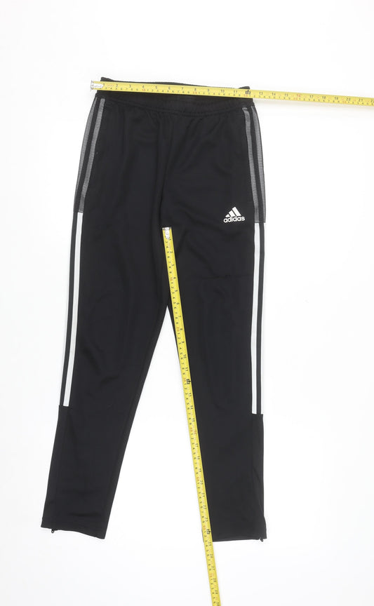 Adidas Boys Black Jogger Trousers 11-12 Years Elastic Waist Side Stripe
