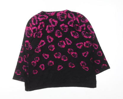 Precis Petite Womens Black Pink Animal Print Knit Jumper L