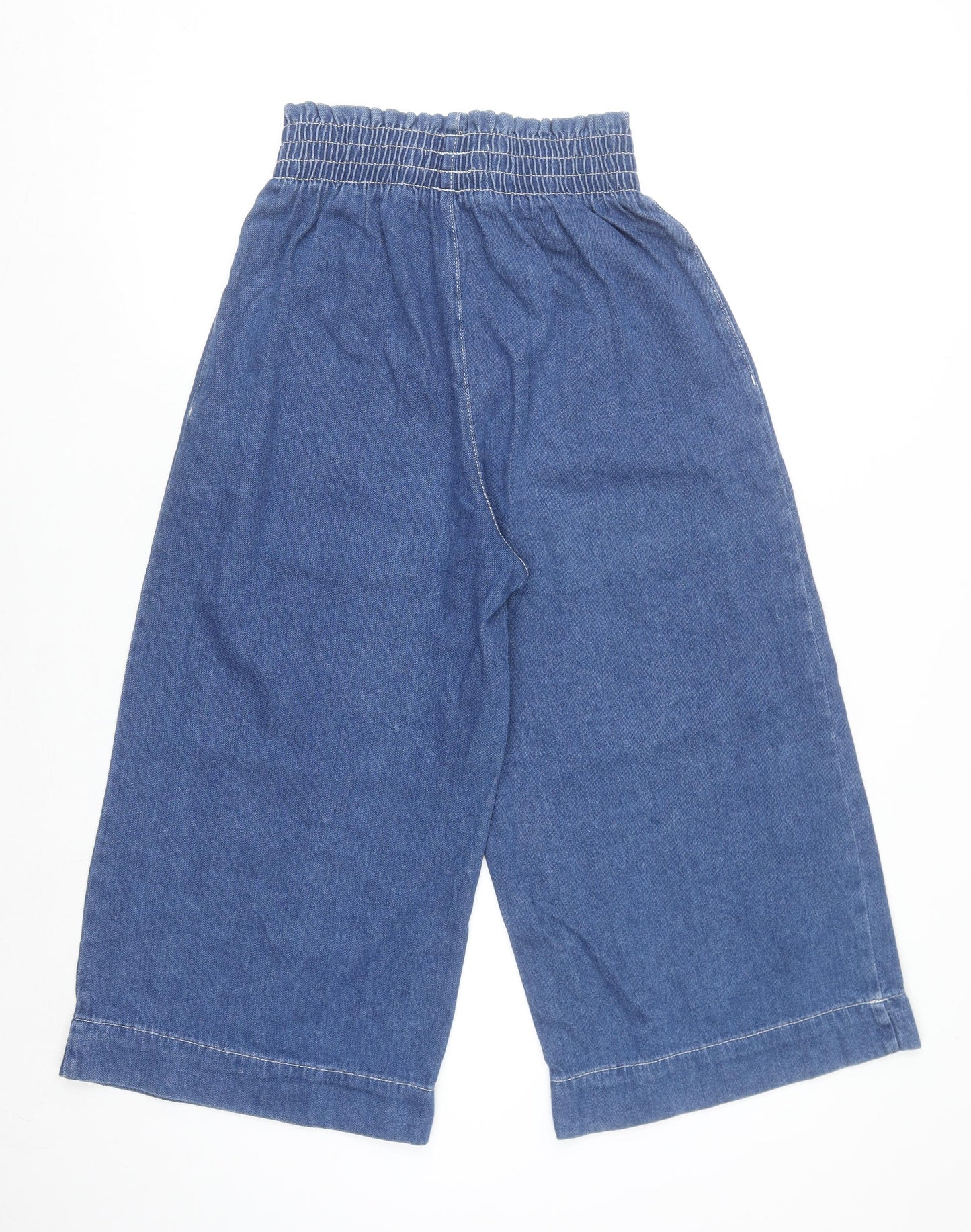 Bershka Women Blue Wide-Leg Cropped Denim Trousers Size S