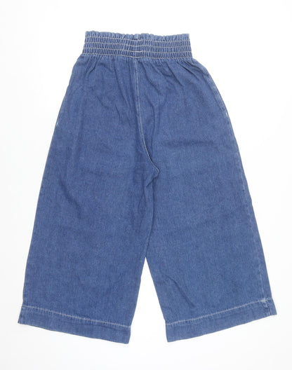 Bershka Women Blue Wide-Leg Cropped Denim Trousers Size S