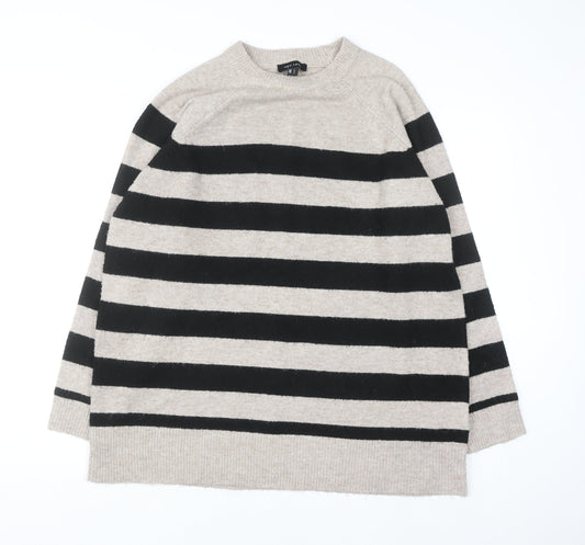 New Look Women Beige Black Striped Long Sleeve Pullover Jumper L