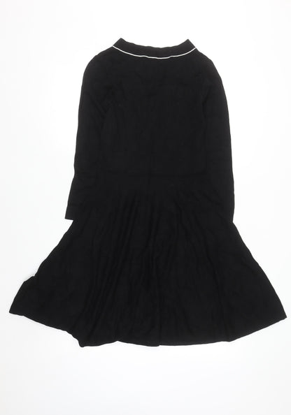 Monsoon Women’s Black Fit & Flare Knit Dress Size 8 Long Sleeve