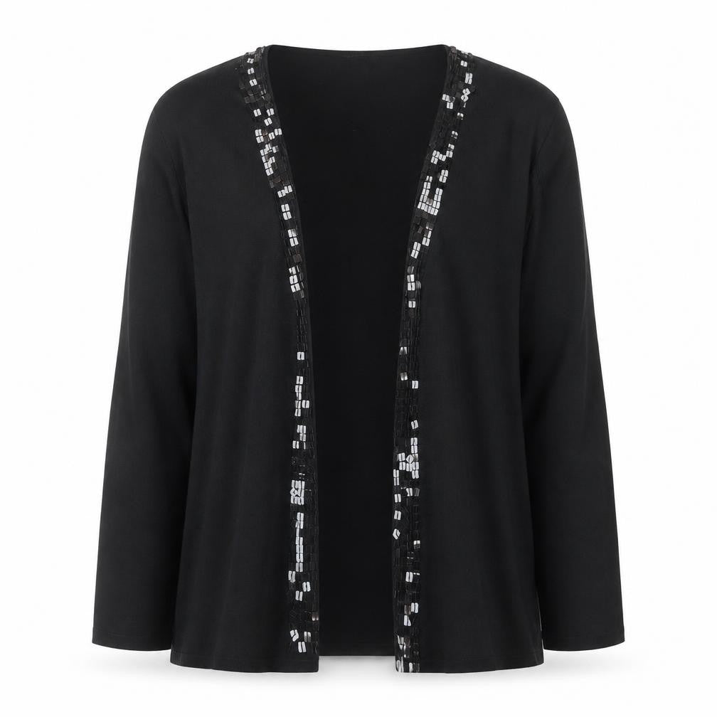 Pina Lia Women’s Black Sequin Trim Knit Cardigan Size L